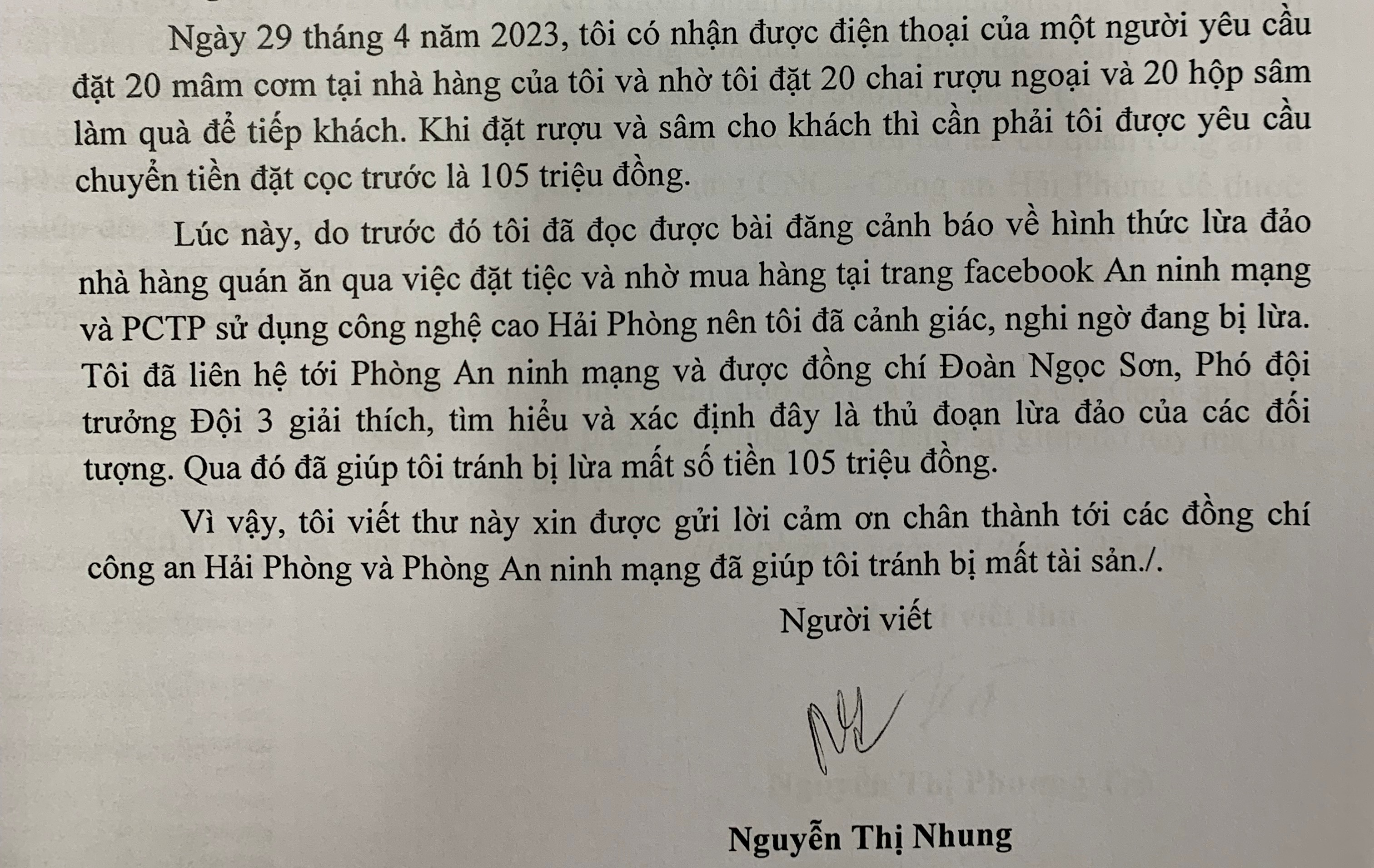 Người dân cảm ơn Phòng An ninh mạng & Phòng, chống tội phạm sử dụng công nghệ cao